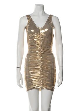 SOLID & STRIPED Metallic Gold Ruched Mini Dress
